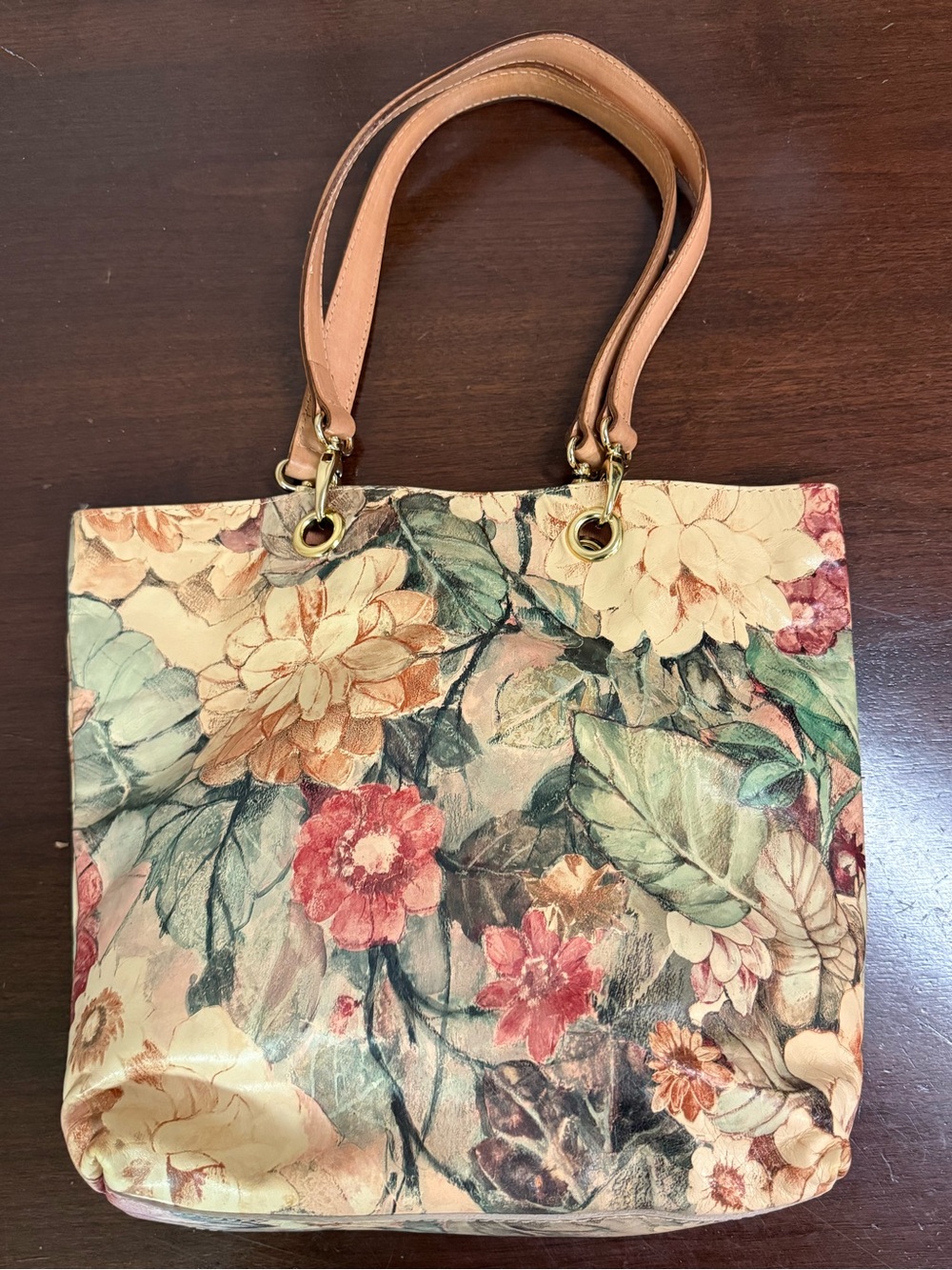 Maurizio Taiuti Floral Canvas Tote in Cream, Pink, Green and Tan